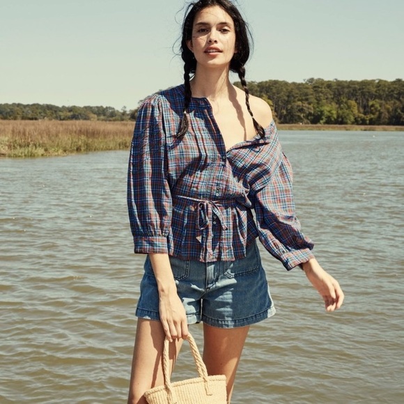 DÔEN Toulouse Top in French Plaid Blue - Size Small - Picture 2 of 11